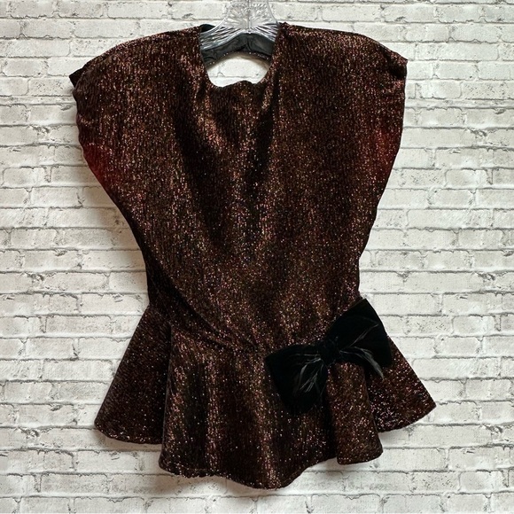 Vintage Francine Browner Women's Size 3 Copper Black Shimmer Top Bow Feathers - Picture 1 of 15